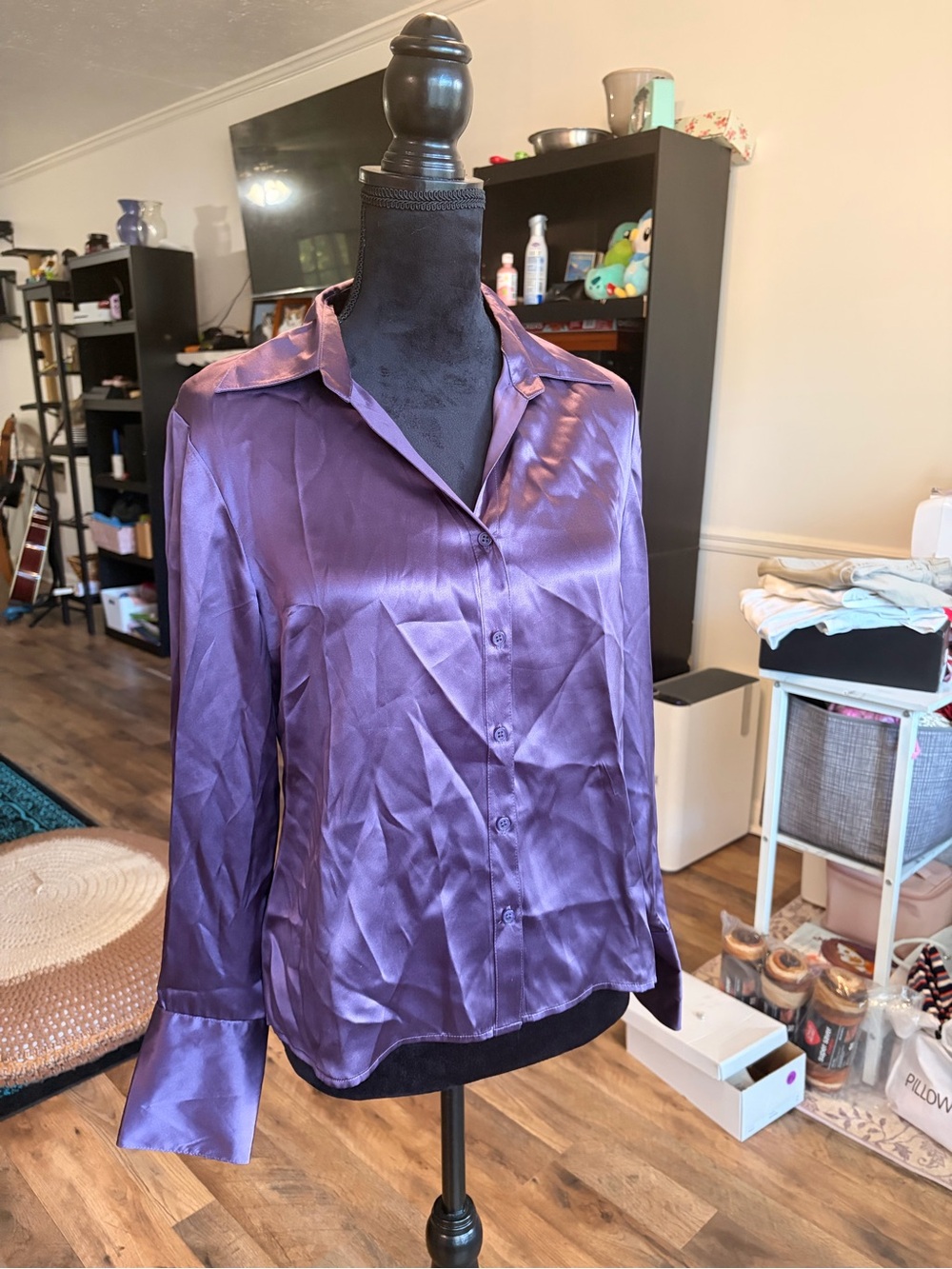 Worthington Purple Silk Button-Down Blouse